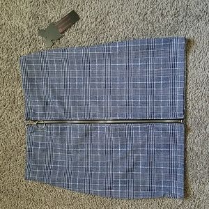 BRAND NEW! Blue & White Plaid Mini Pencil Skirt